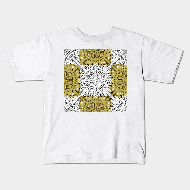 Gold abstract seamless kaleidoscope pattern — white and black background Kids T-Shirt by Magic, Art, Patterns, Beauty!